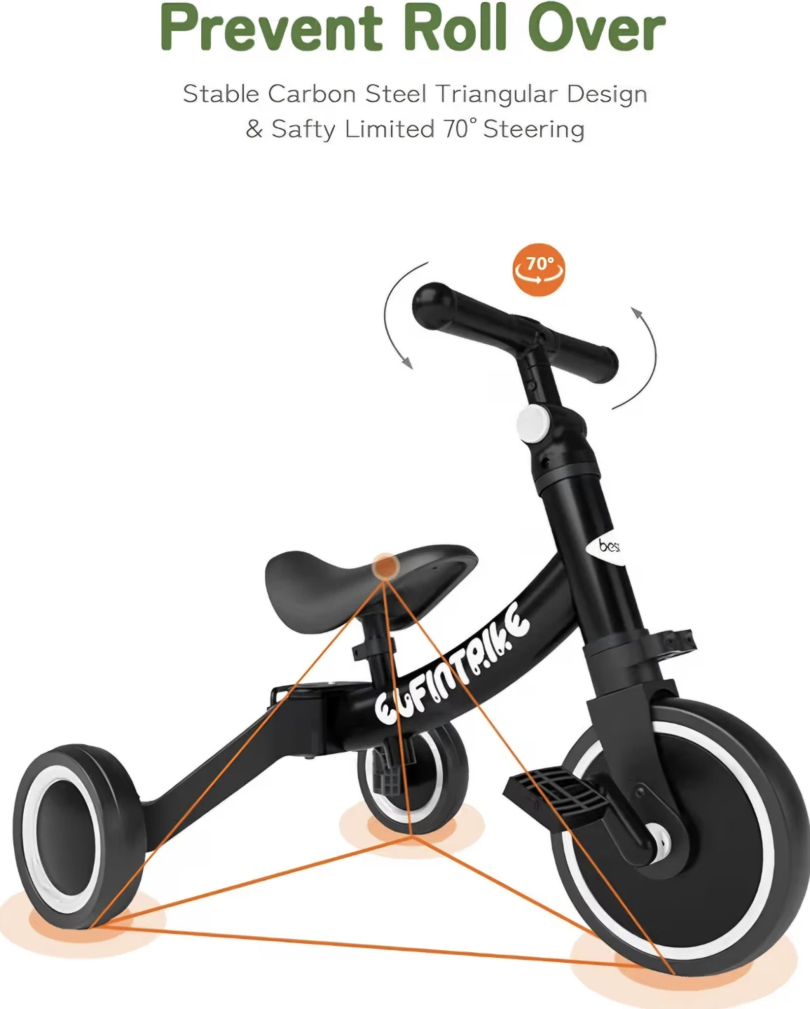 Besrey Black EUFINTRIKE 3-in-1 Tricycle/Balance Bike - photo 2