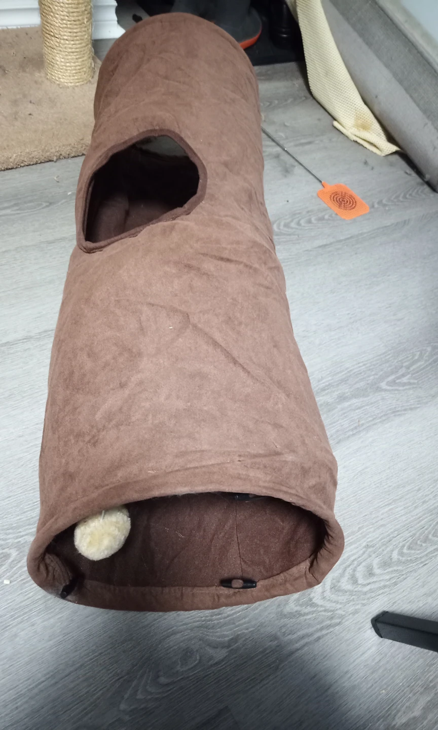 Brown Cat Tunnel with Dangling Toy