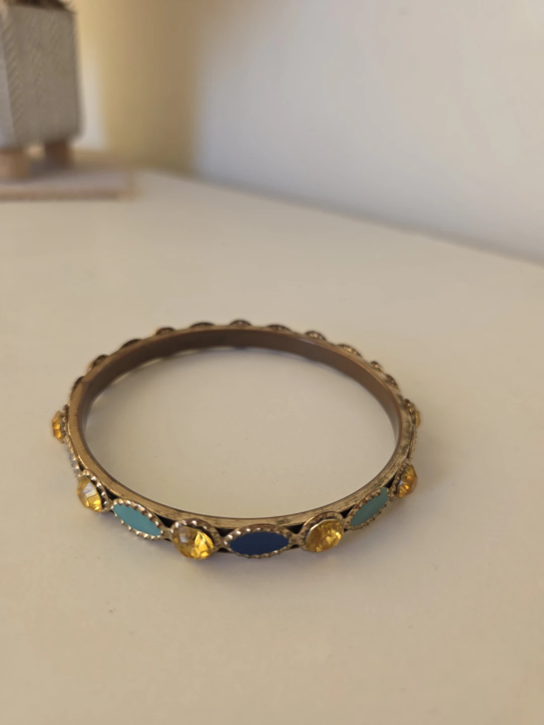 Metal bangle with enamel and crystal design - photo 2