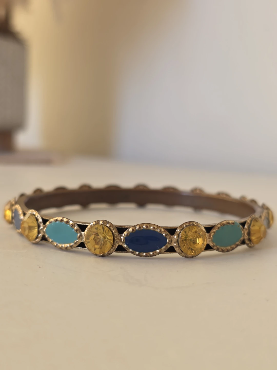 Metal bangle with enamel and crystal design - photo 3