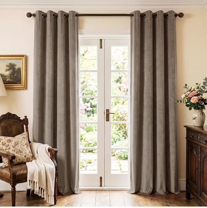 StangH Taupe Velvet Curtains - 52 x 96 inches (2 Panels)