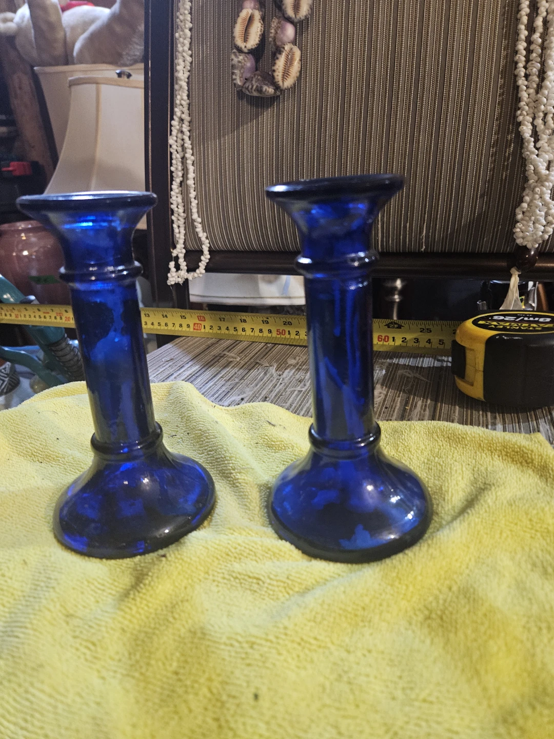 Pair of Blue Glass Candlesticks - photo 2