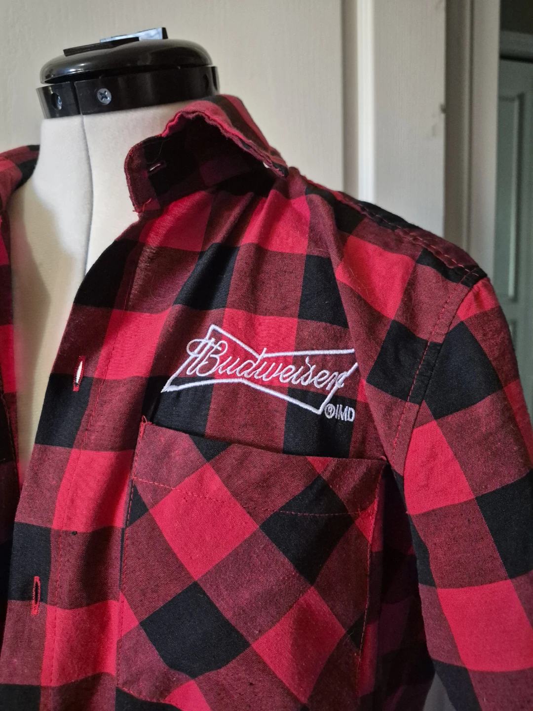 Budweiser Red & Black Plaid Short Sleeve Button-Up Shirt - photo 2