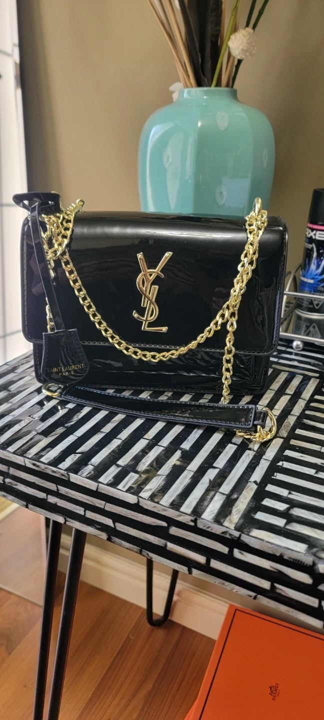 Saint Laurent Black Patent Leather Chain Shoulder Bag