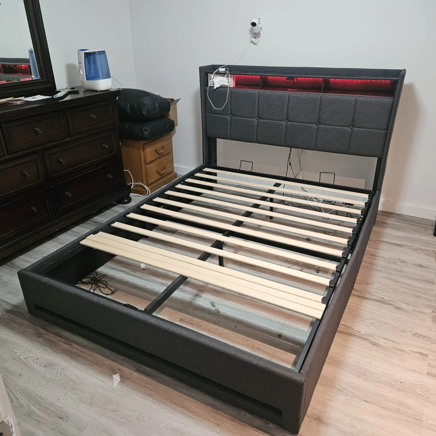 Queen Size Storage Bed Frame with Charging Station & LED Lights - photo 5