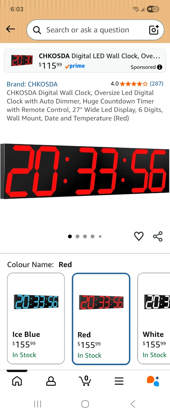 CHKOSDA Digital LED Wall Clock - Red