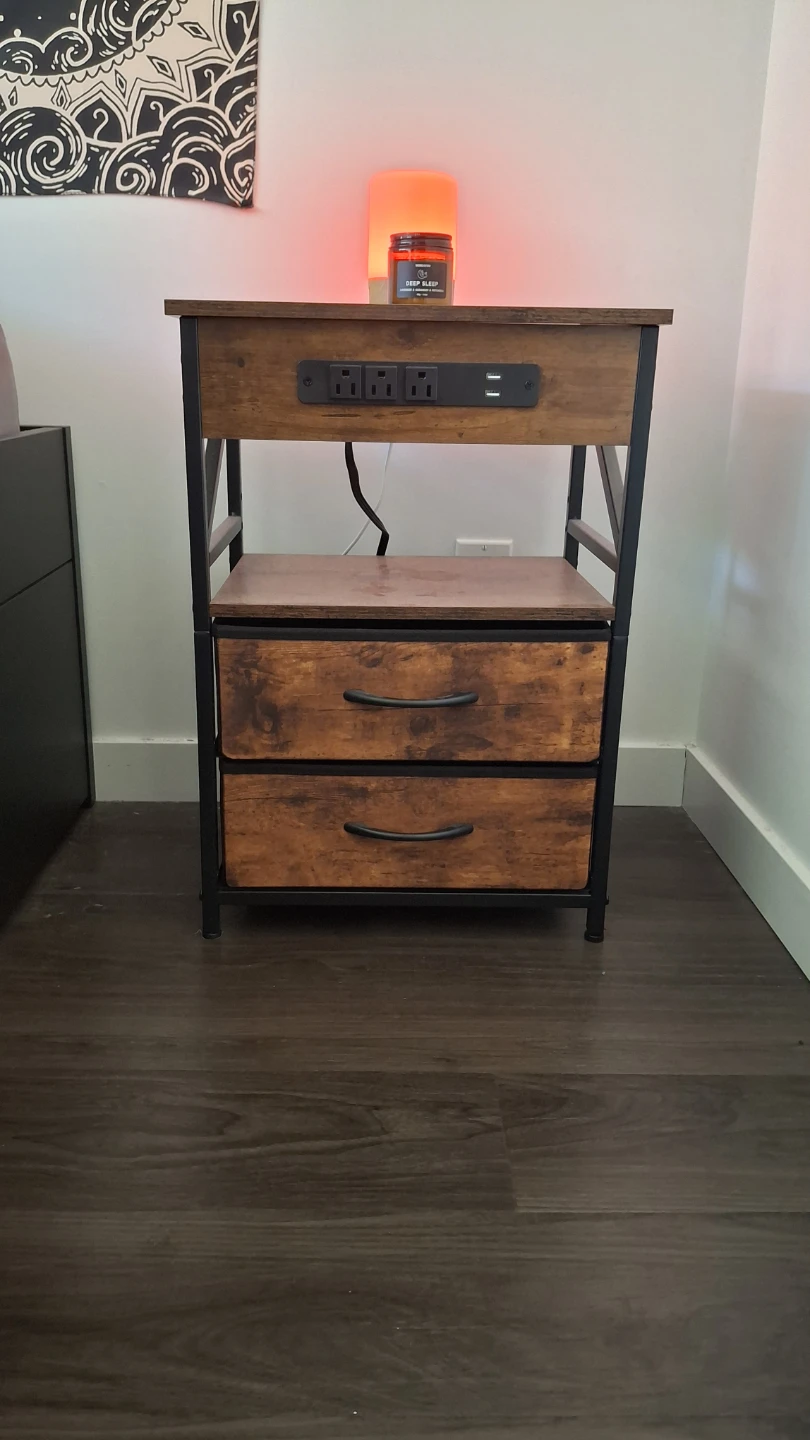 Industrial Style Bedside Table with Power Outlet and USB