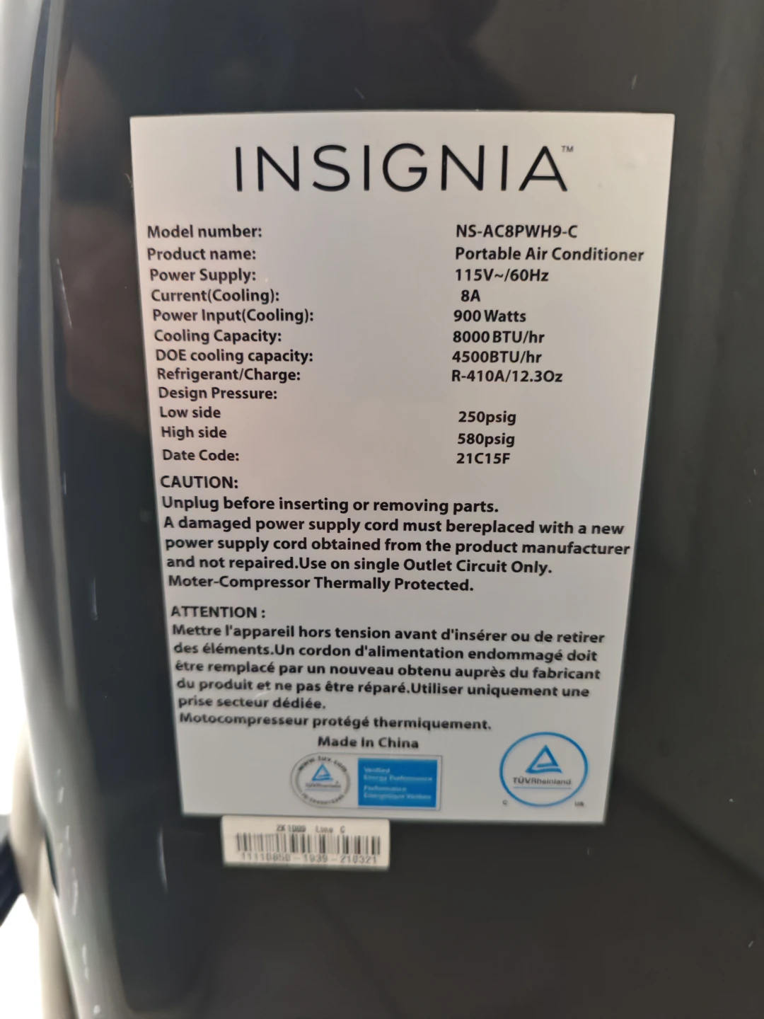 Insignia NS-AC8PWH9-C Portable Air Conditioner - photo 3