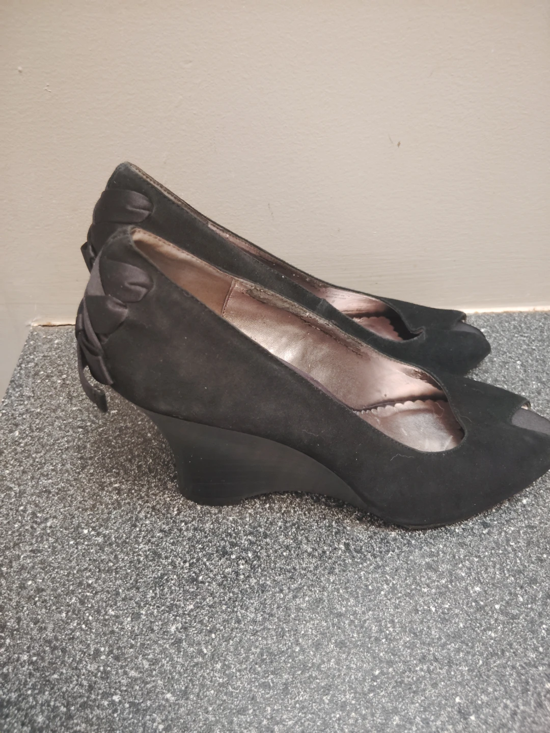 Unisa Black Peep Toe Wedge Heels with Bow Detail - photo 4