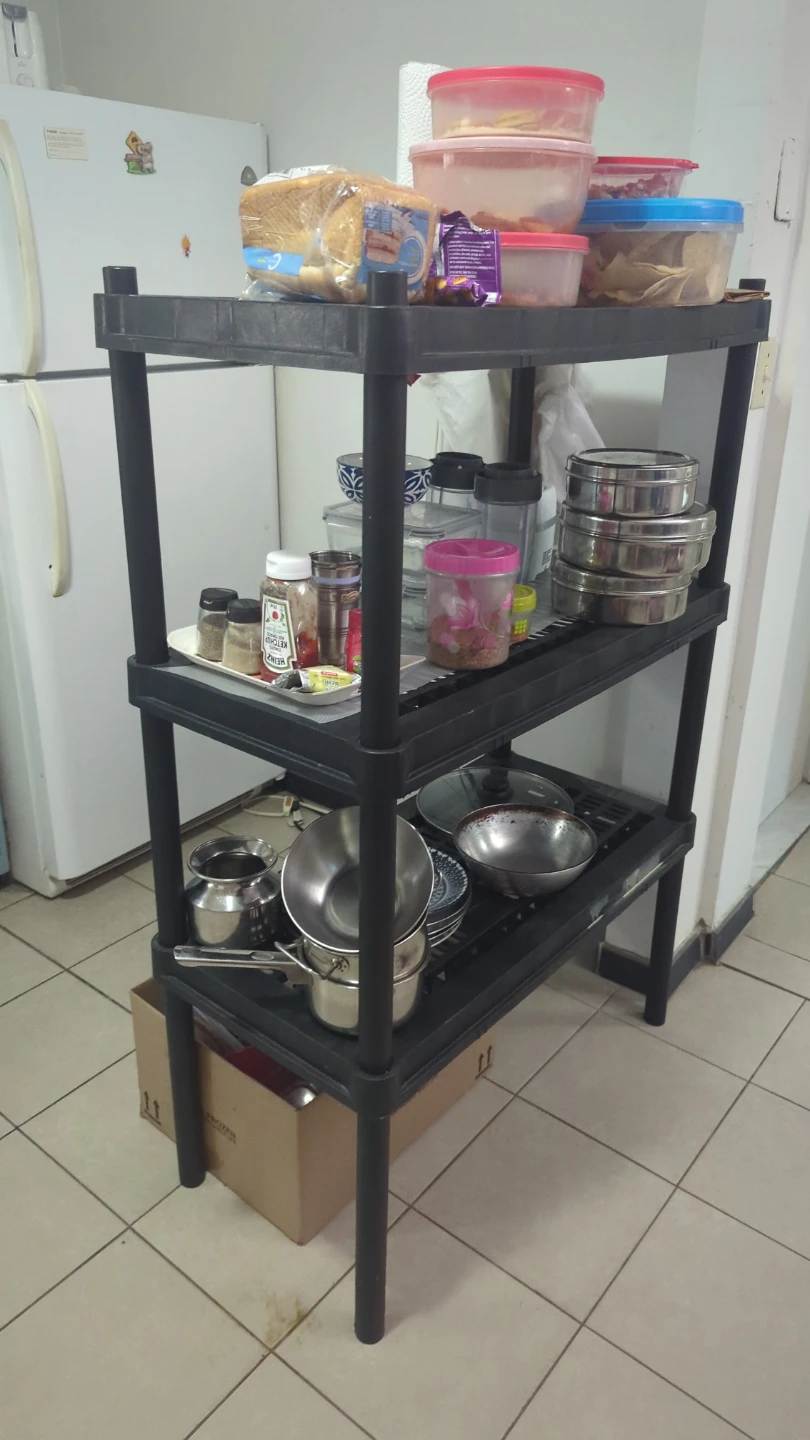 4-Tier Black Plastic Shelving Unit