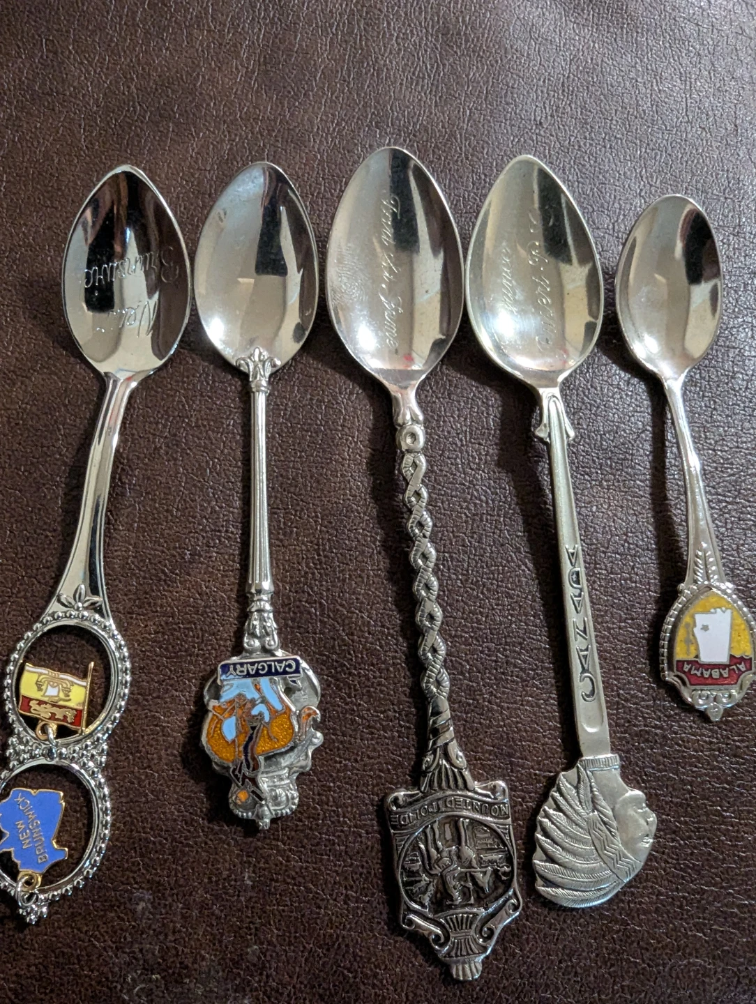 Set of 5 Souvenir Spoons - Canada & US Locations