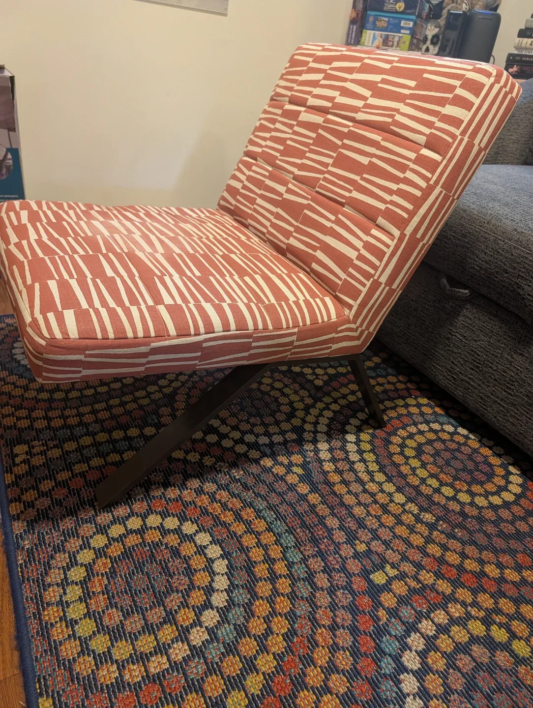 Two Accent Barcelona Chairs with Red and White Pattern - photo 3