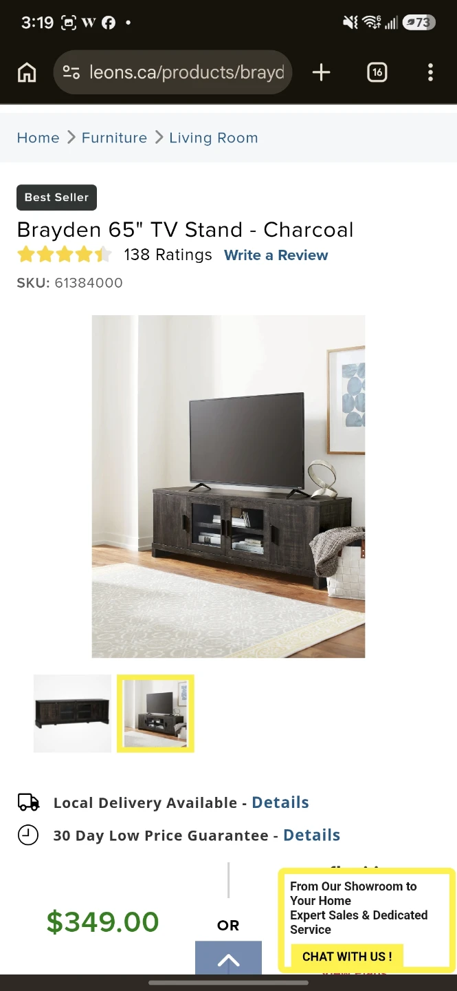 Brayden 65" TV Stand - Charcoal