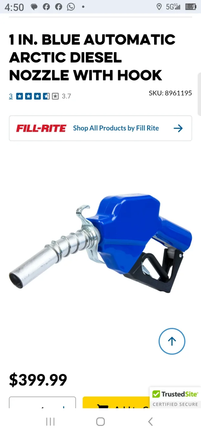 Fill-Rite 1 In. Blue Automatic Arctic Diesel Nozzle With Hook