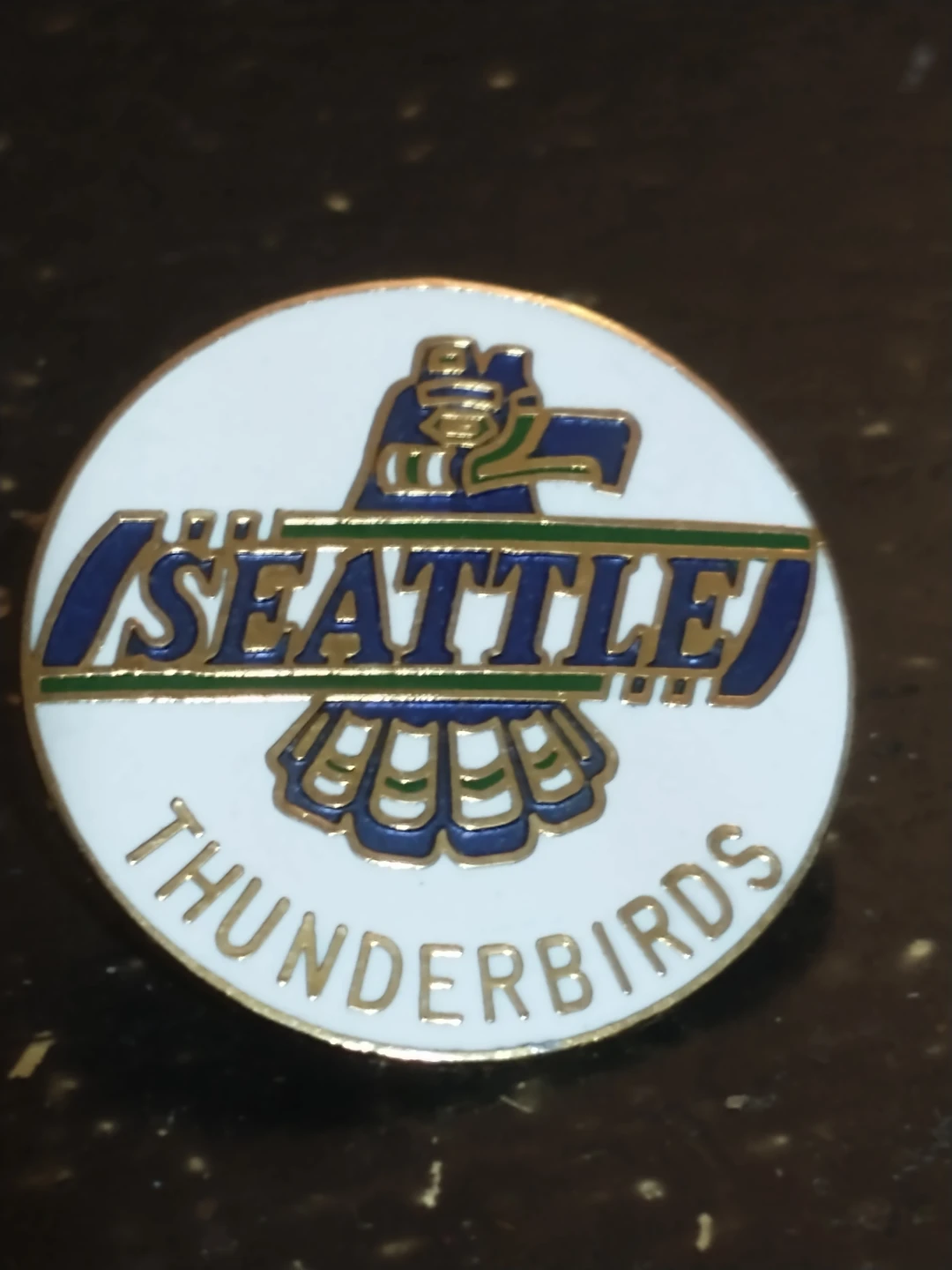 Nice WHL Seattle Thunderbirds large 1985 dated hockey pin