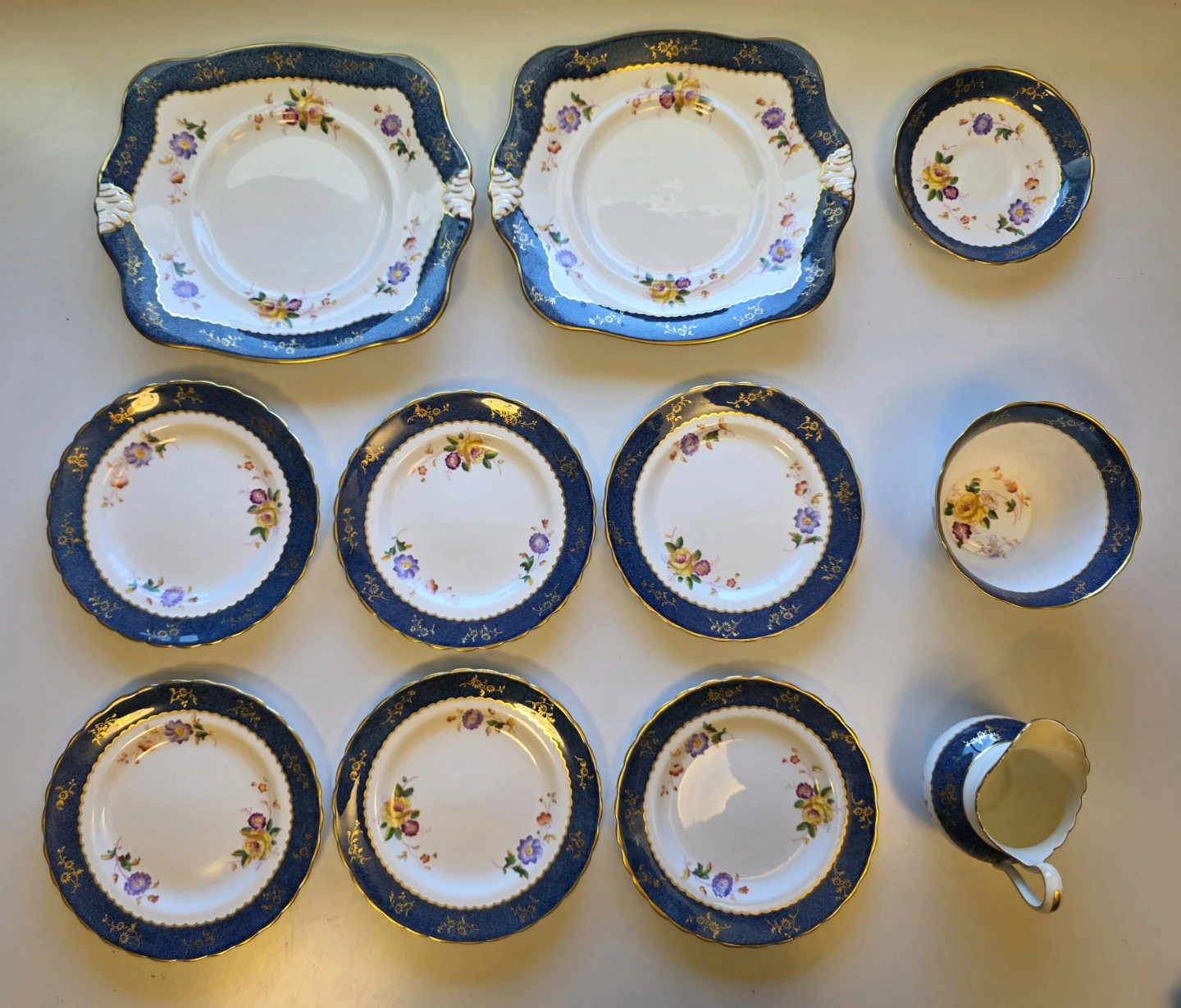 11-Pc Tuscan England Bone China Cobalt Blue Gold Dessert Set
