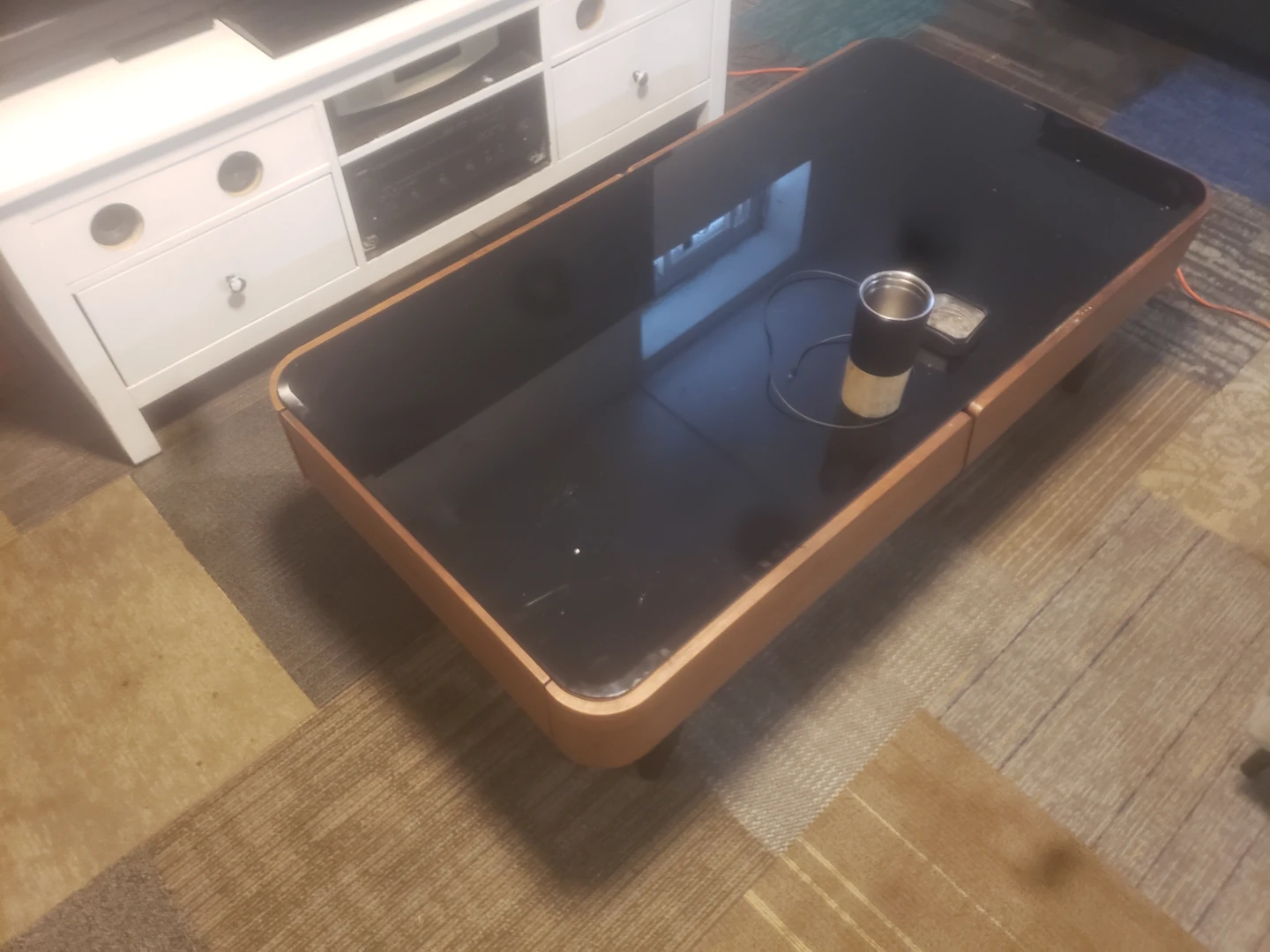 Mid-Century Modern Coffee Table with Black Glass Top