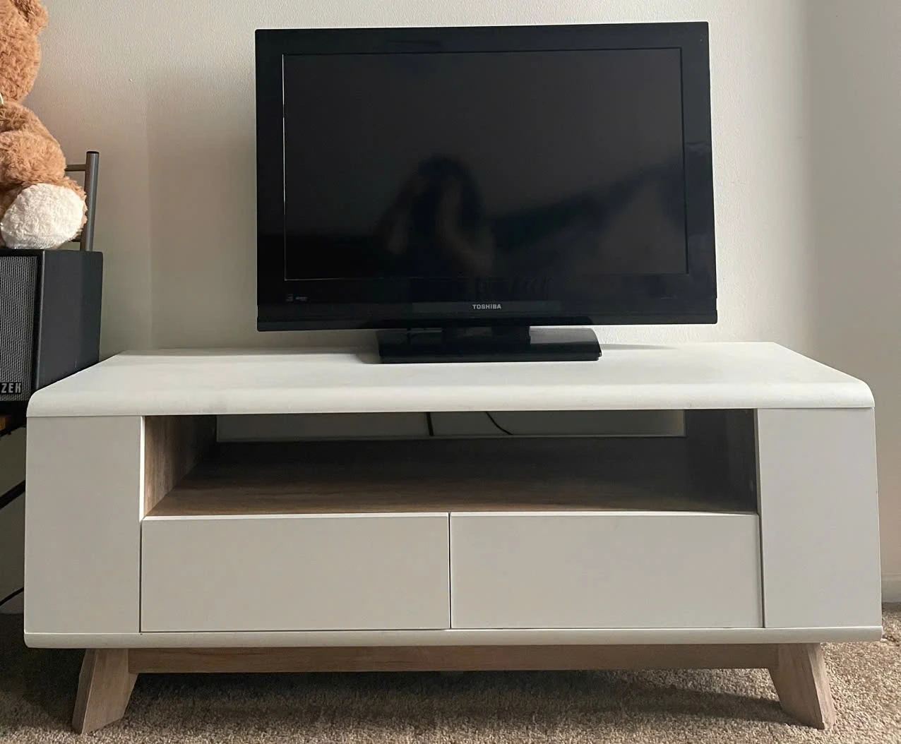 White TV Stand with 2 Drawers