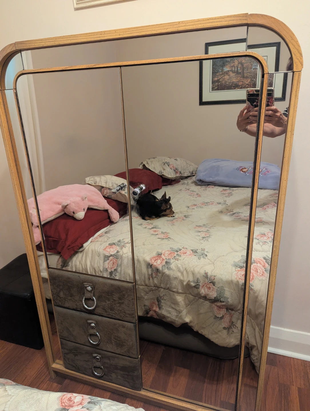 Wooden Mirrored Armoire with Shelves and Drawer - photo 3