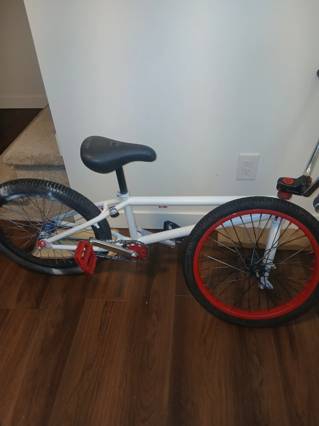 White BMX Bike with Red Rims