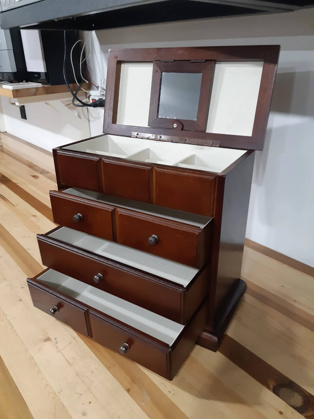 Wooden 3 drawer Jewelry Box with mirror