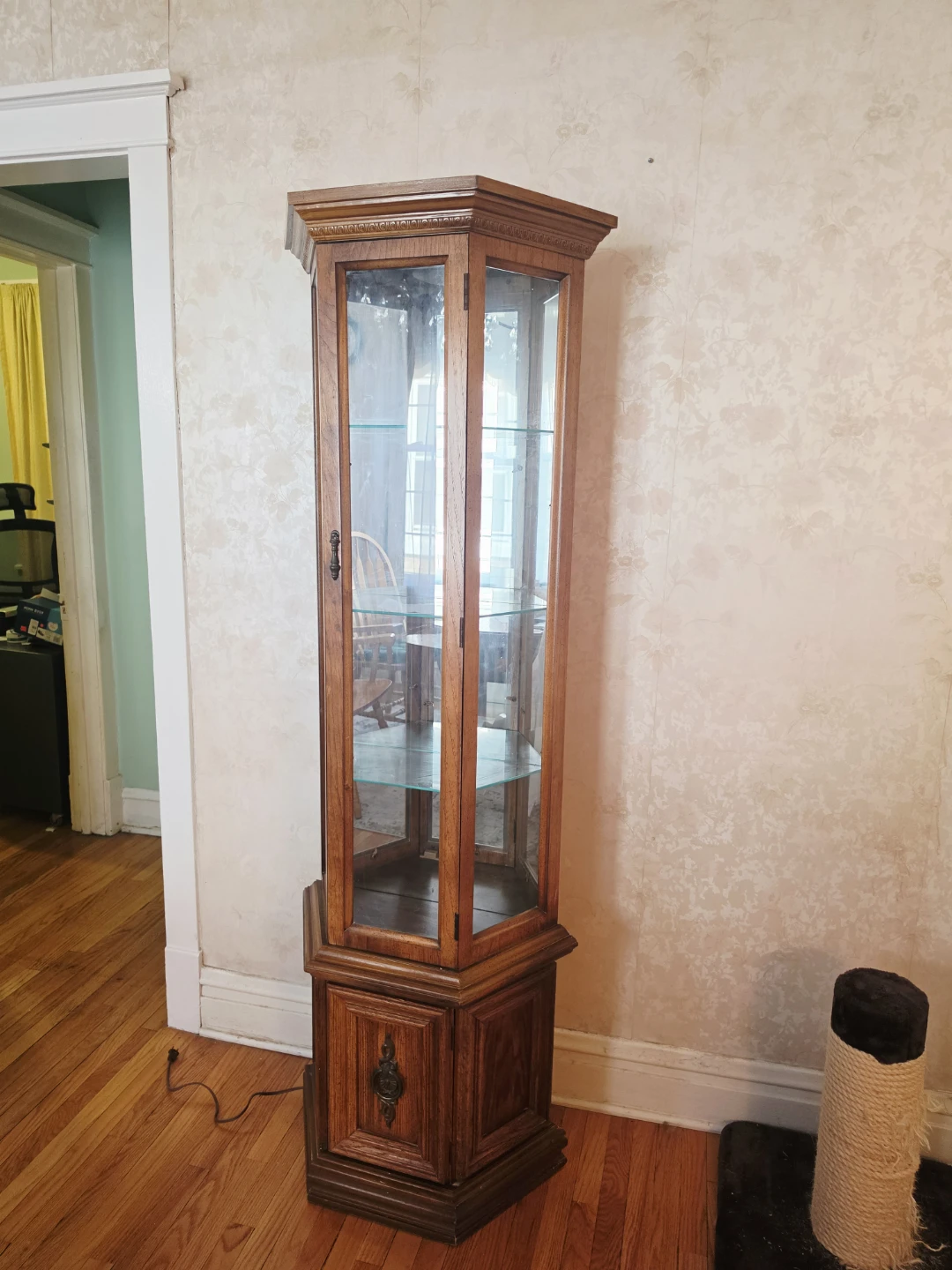 Vintage Curio Cabinet with Glass Shelves and Light