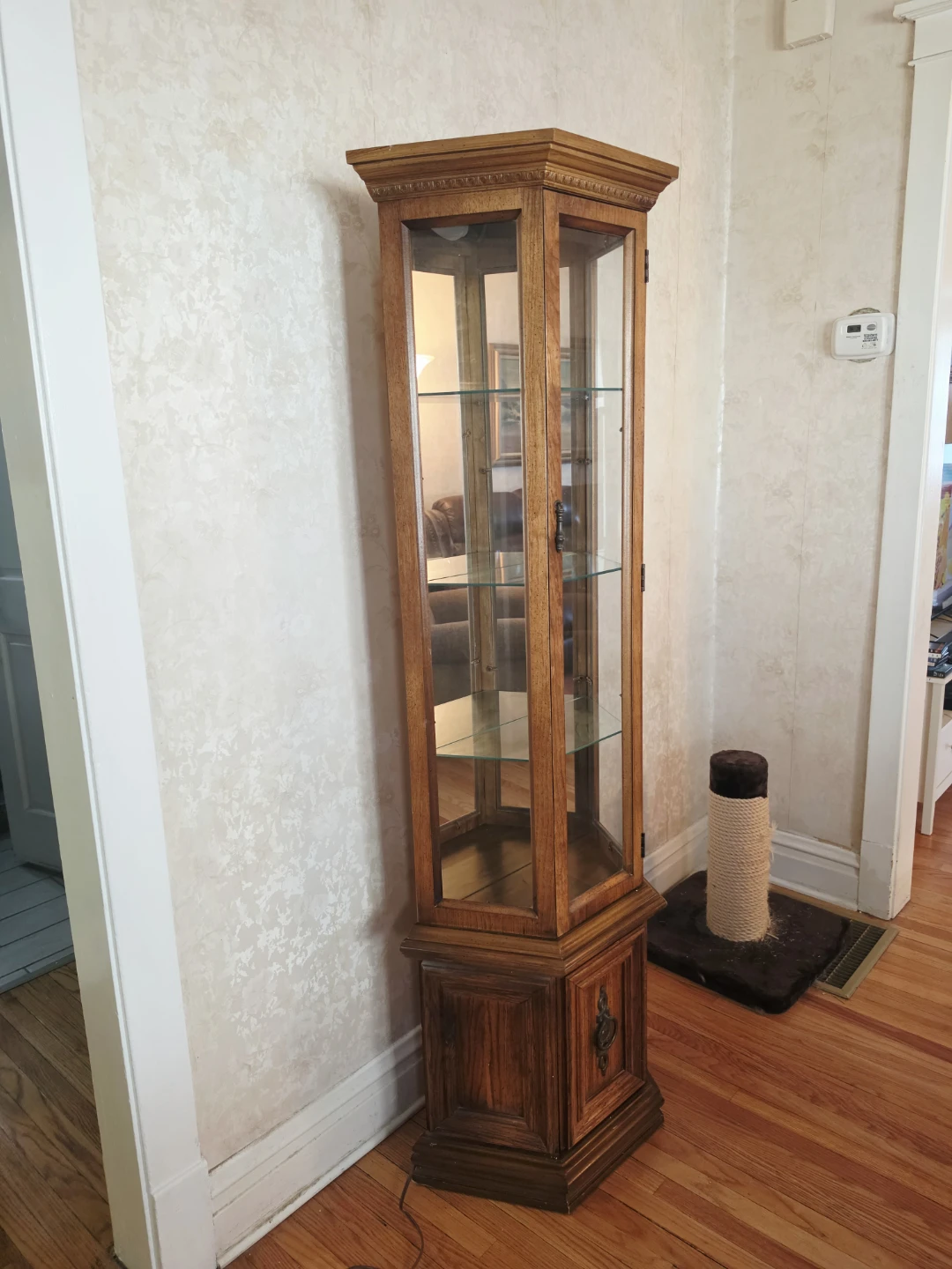 Vintage Curio Cabinet with Glass Shelves and Light - photo 2