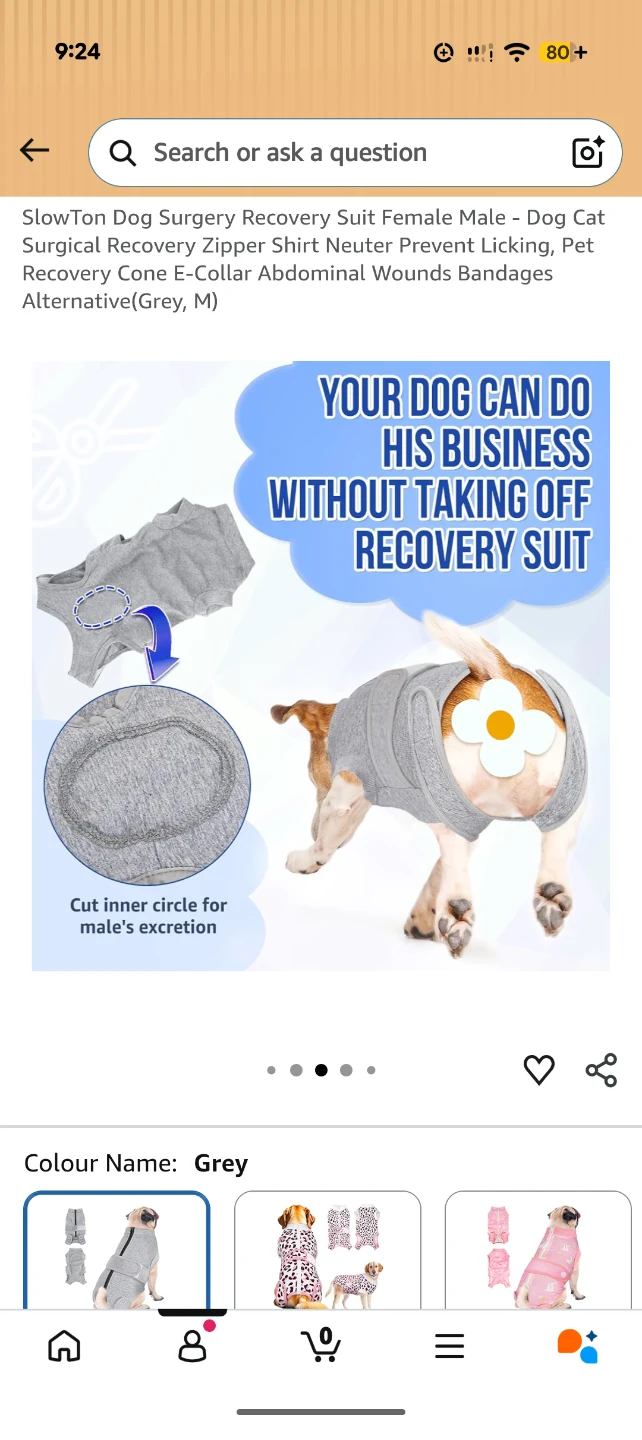 SlowTon Dog Surgery Recovery Suit - Grey, Size M - photo 3