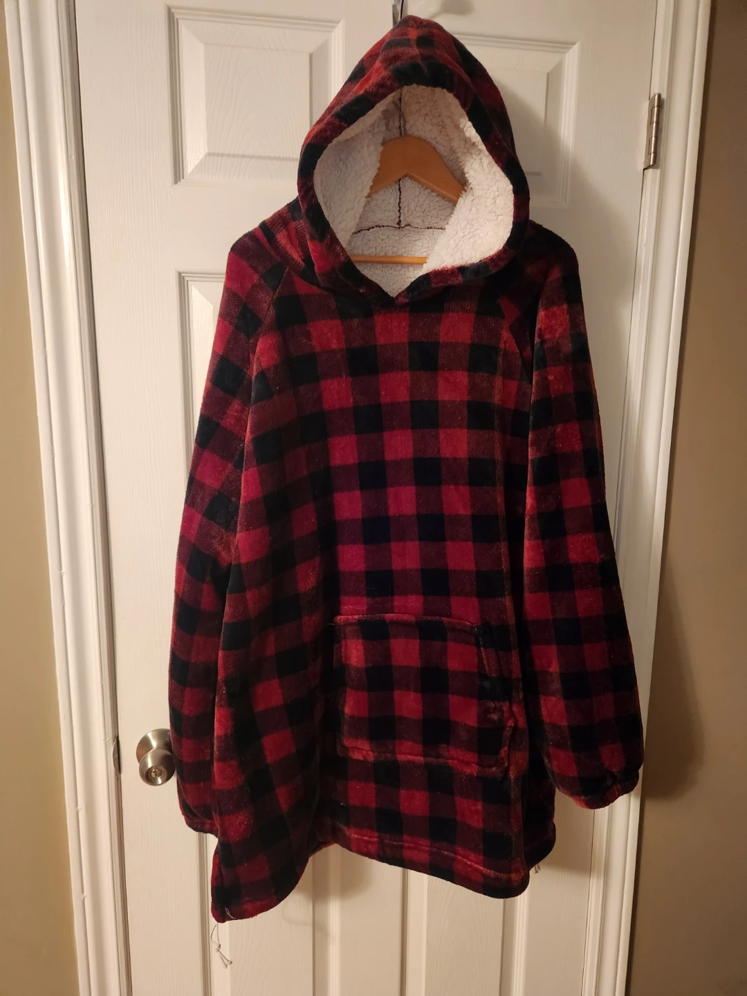Red and Black Buffalo Plaid Hooded Blanket