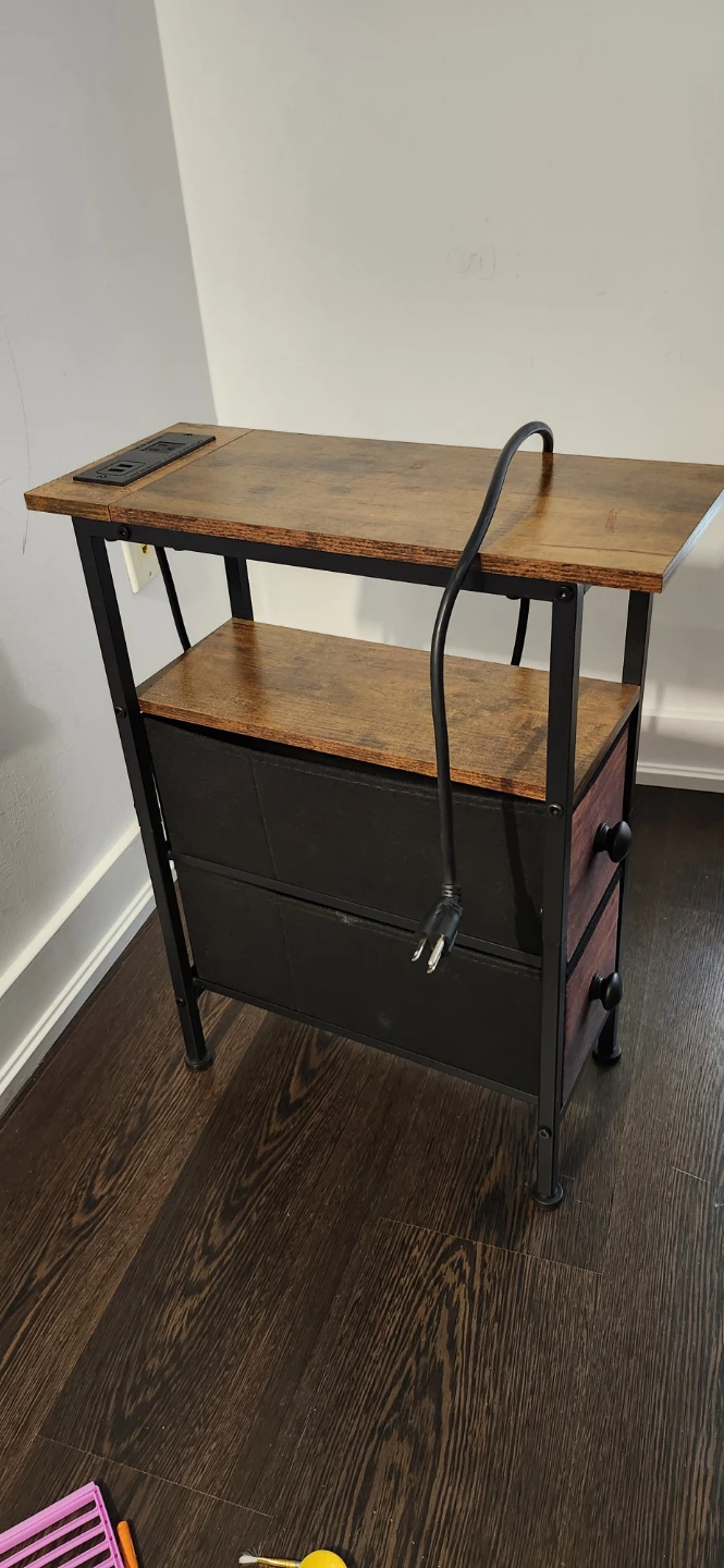 2 Small Side Tables with Drawers and Power Outlet