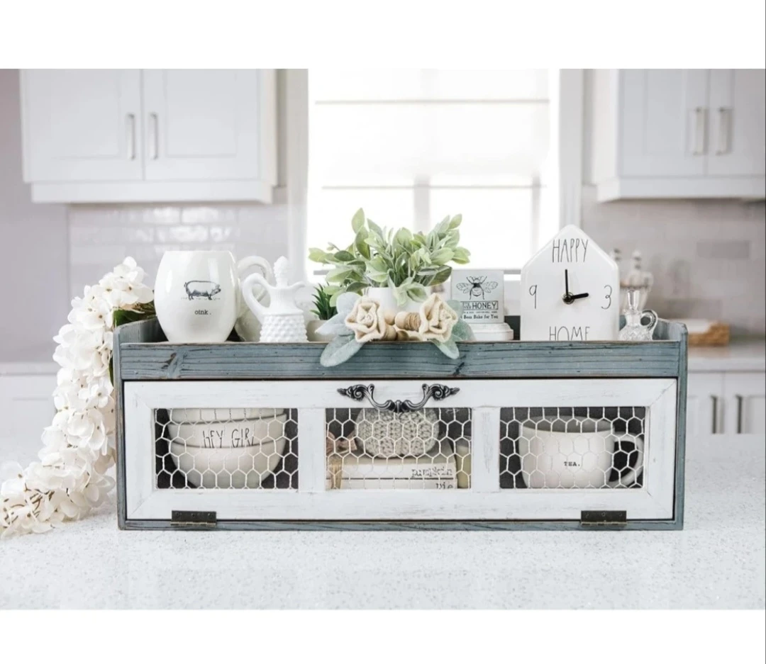 Farmhouse Chicken Wire Countertop Organizer, Cabinet, Home Decor