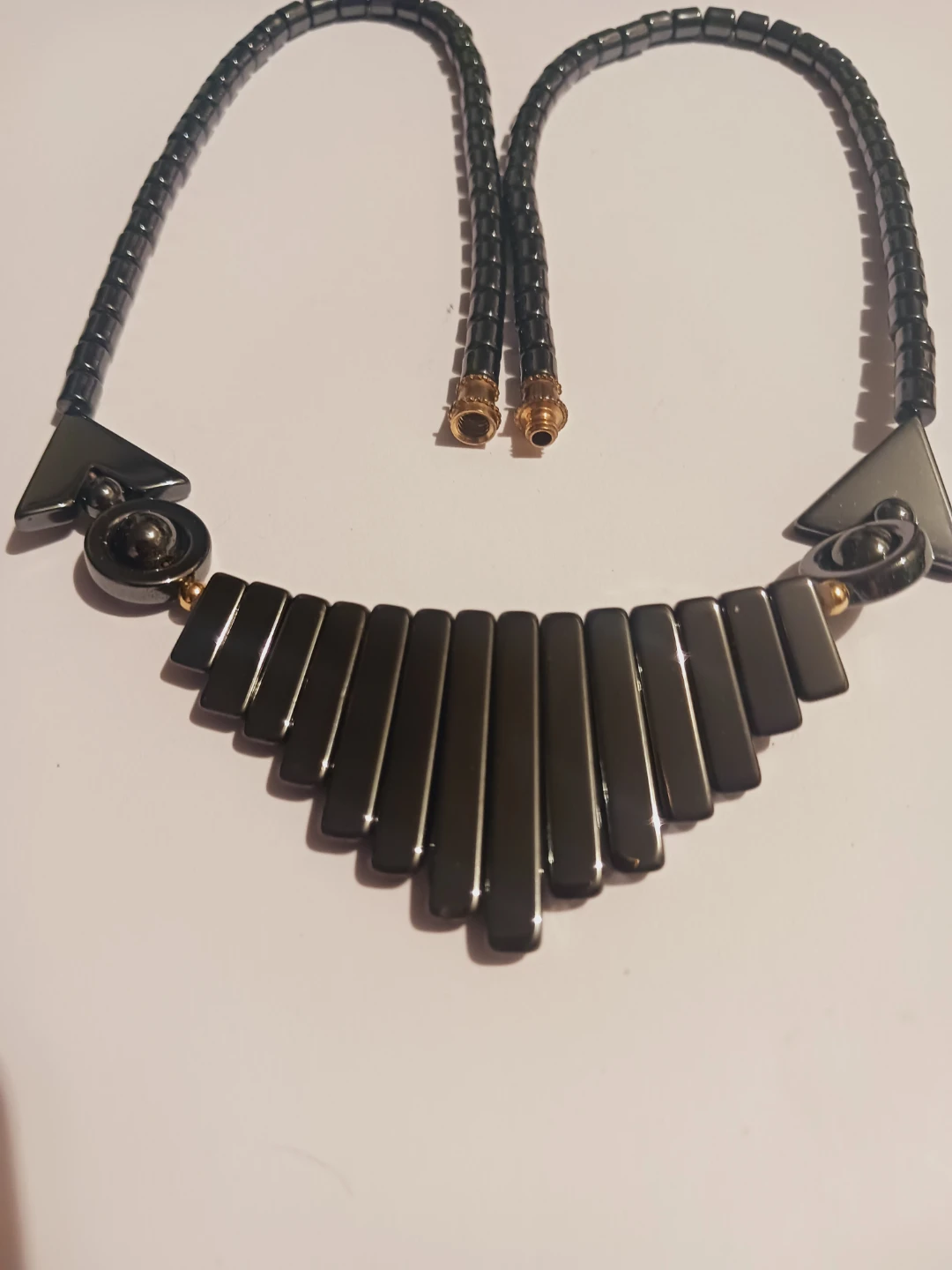 Hematite Beaded Necklace with Geometric Pendant