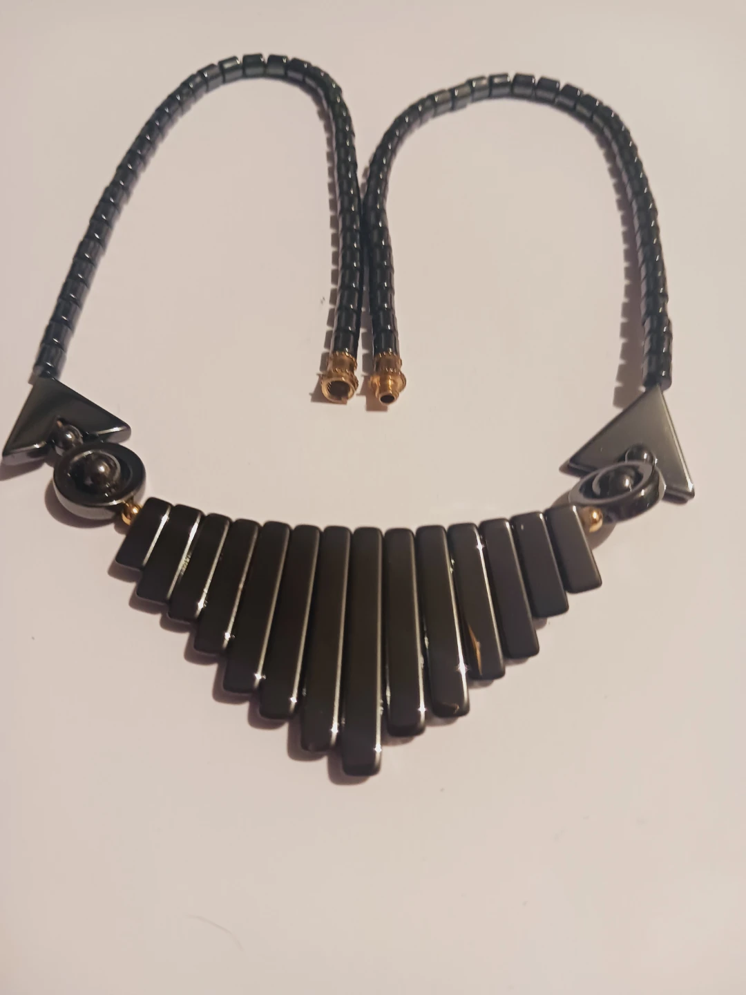 Hematite Beaded Necklace with Geometric Pendant - photo 2