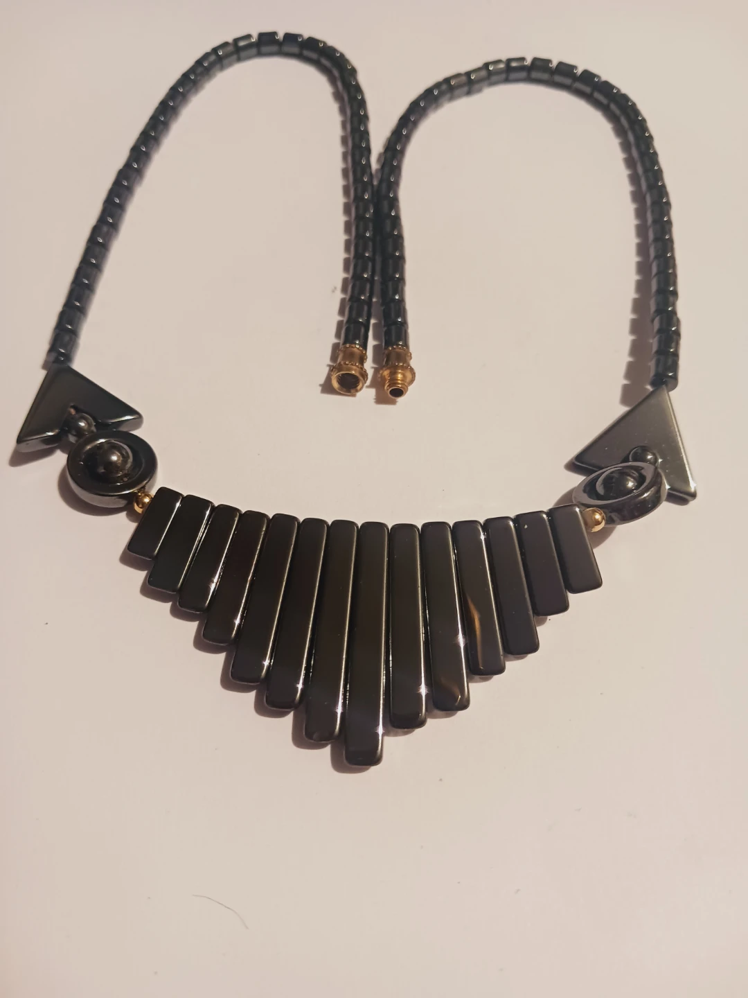 Hematite Beaded Necklace with Geometric Pendant - photo 3