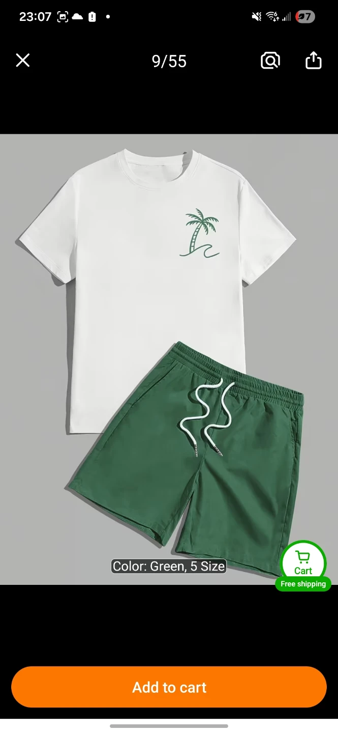 Men's T-Shirt and Shorts Set - Green, Size 5