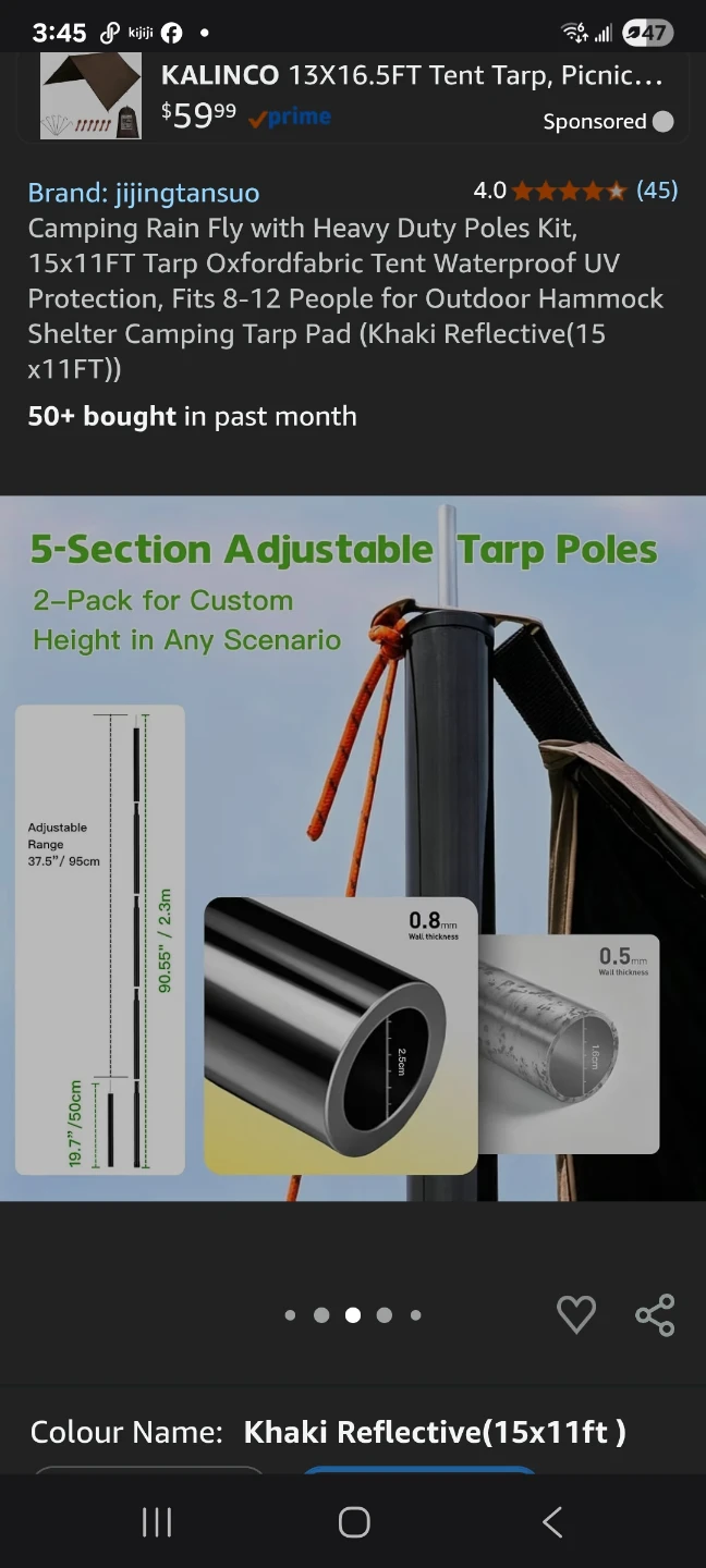 Camping Rain Fly with Heavy Duty Poles Kit, 11x11FT brand new - photo 3