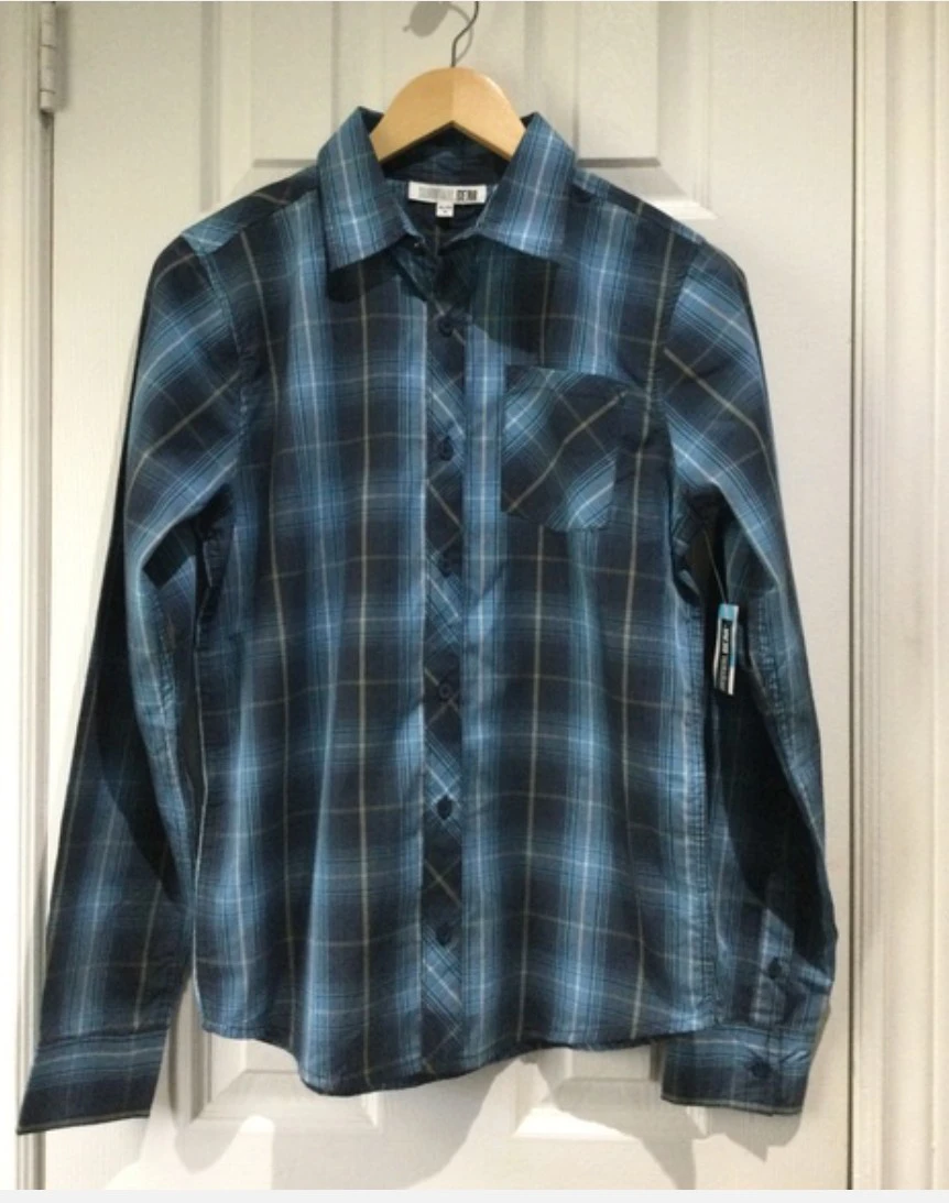 Brand New With Tags Survival Gear Blue Plaid Shirt- XL (Boys)