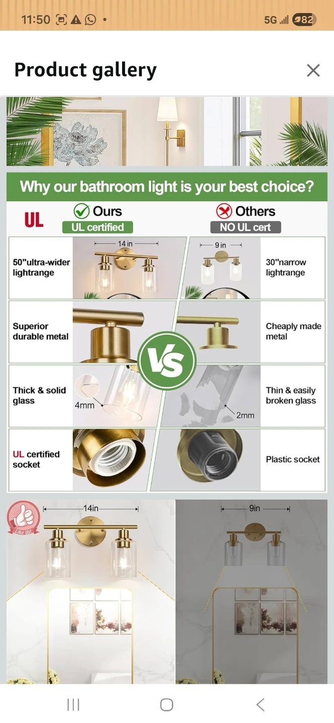 2-Light Brushed Gold Bathroom Vanity Light Fixture - photo 2