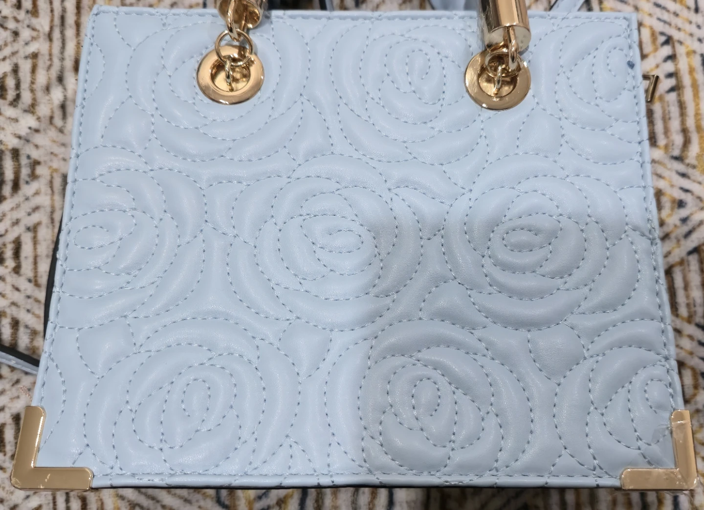 Aldo Light Blue Quilted Rose Handbag