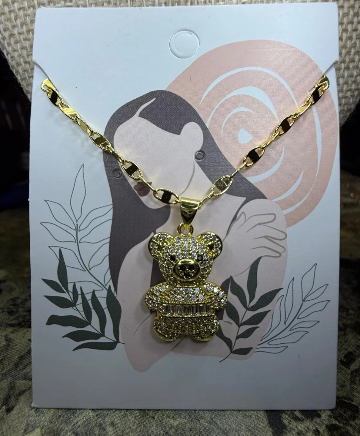 18k Gold Laminated Teddy Bear Necklace with Diamonds - photo 3