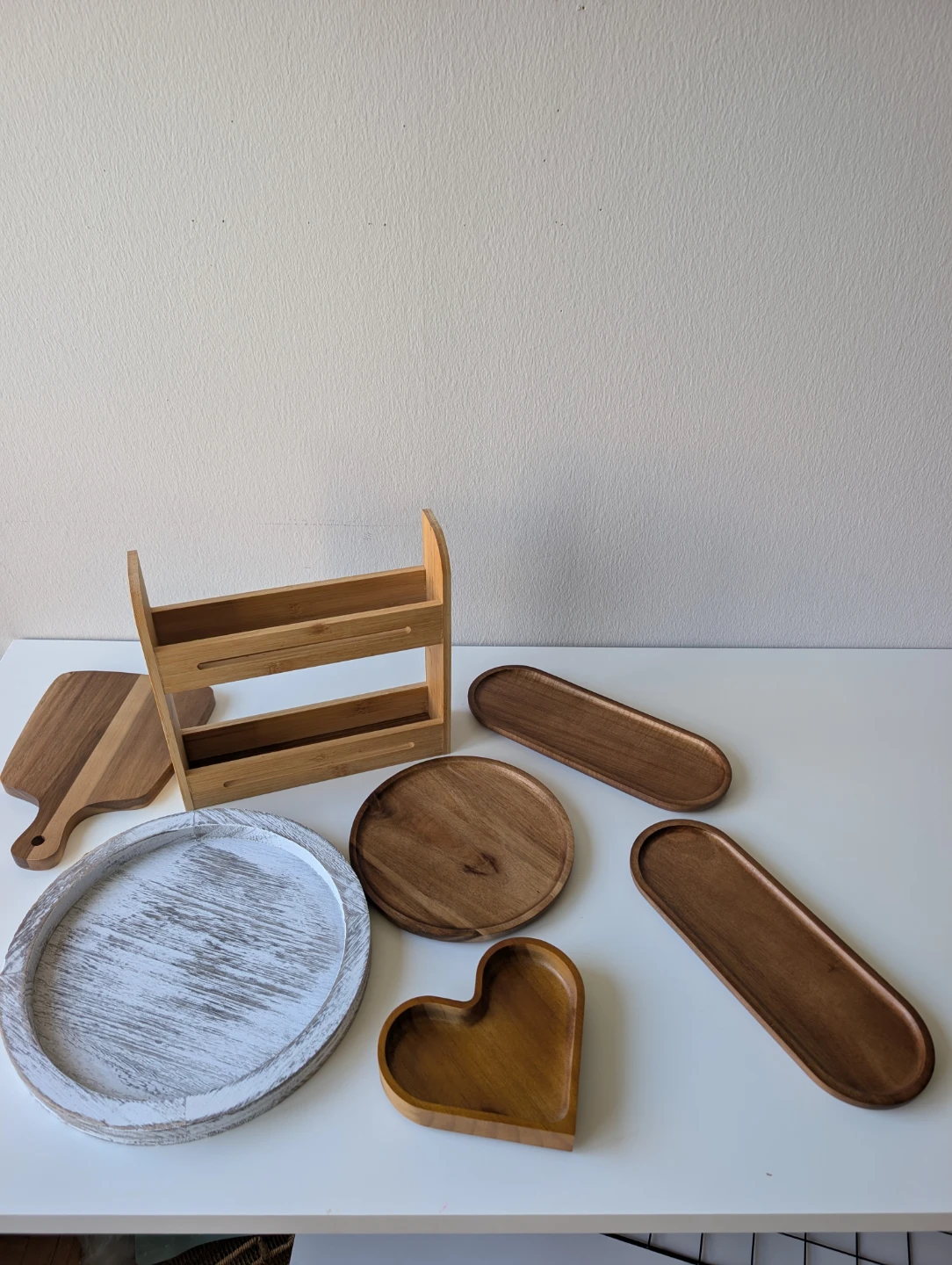 Wooden Serving Trays and Utensil Holder Set