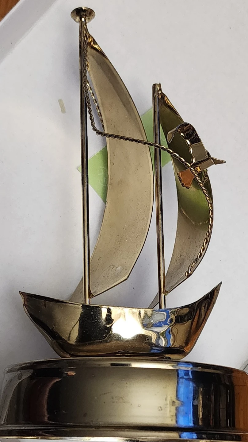 Vintage Wind-up Musical Brass Sailboat - photo 3