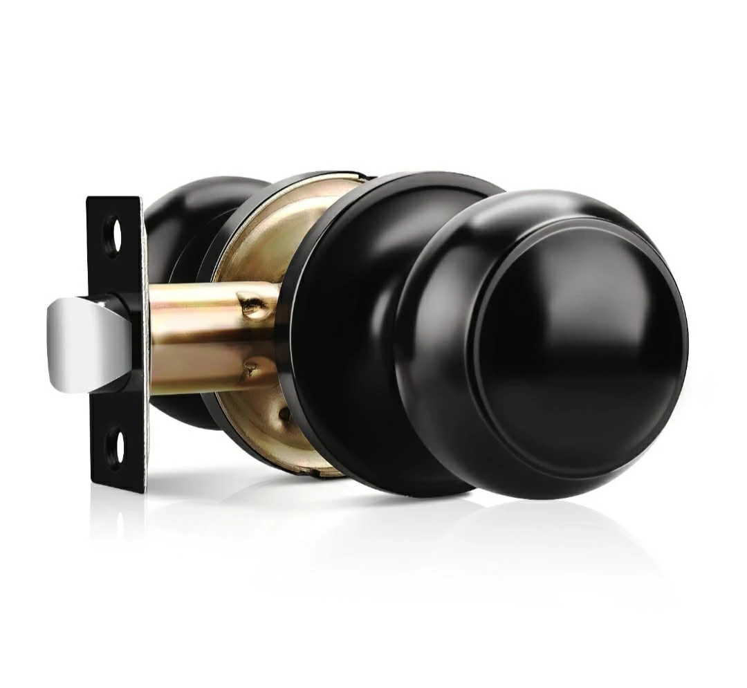 Black Round Door Knob with Adjustable Latch-Set of 4