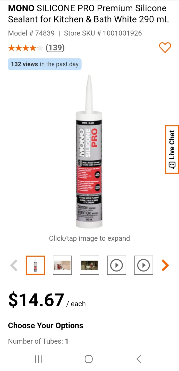 MONO Silicone Pro Premium Sealant Kitchen & Bath White 290 mL - photo 2