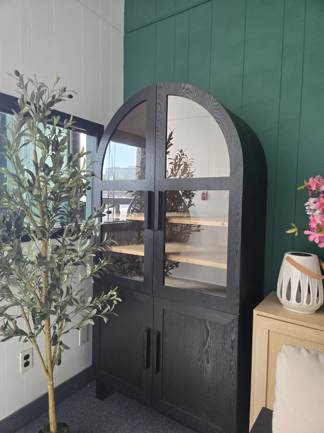 Black Arch Top Display Cabinet [ comes fully assembled]