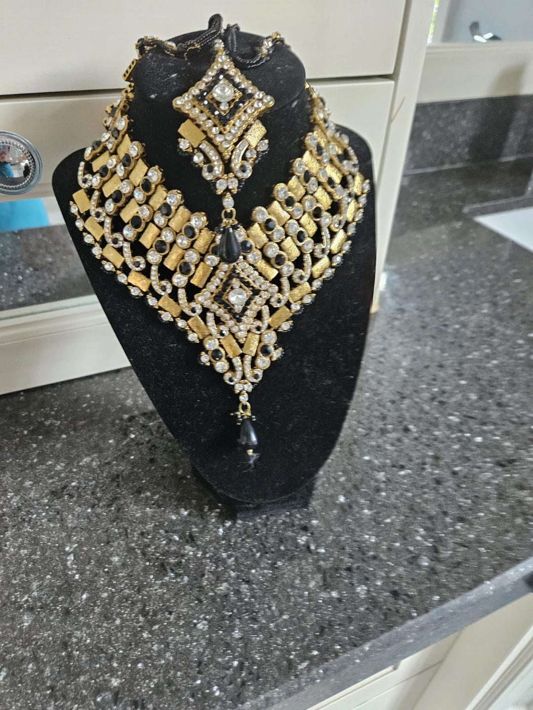 Gold & Black Statement Necklace Set with Earrings - photo 3