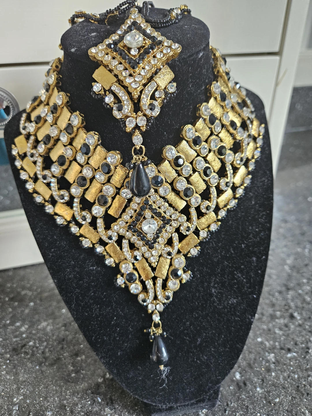 Gold & Black Statement Necklace Set with Earrings - photo 4