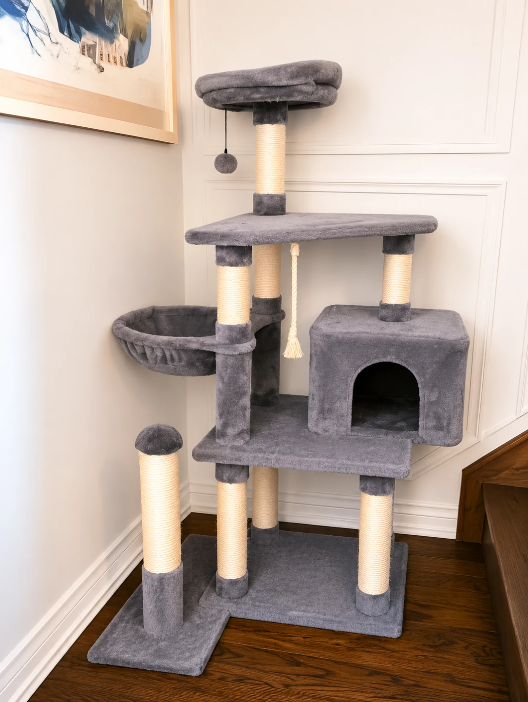 Grey Cat Tree with Condo and Hammock