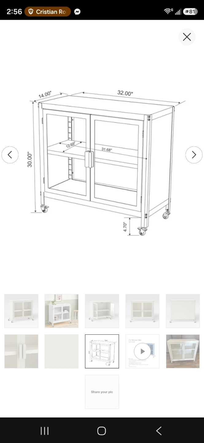 White Storage Cabinet with Glass Doors and Wheels - photo 4
