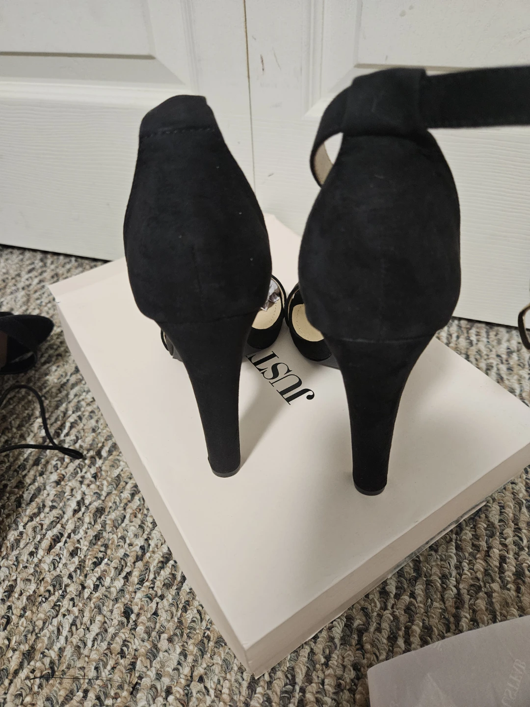 JustFab Black Suede Block Heel Sandals
